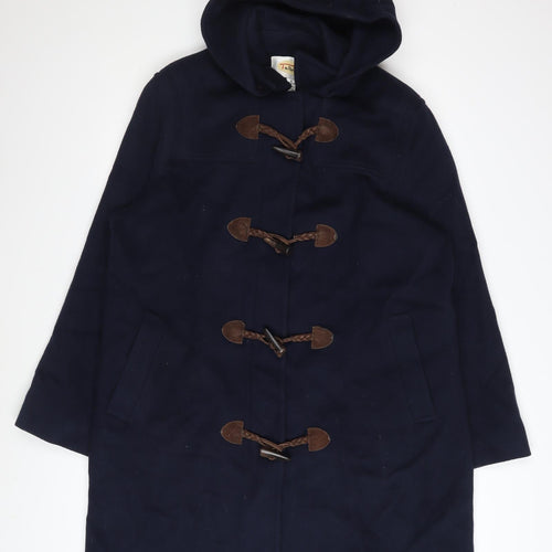 Talbots Women's Navy Blue Wool Duffle Coat Size 12 Hooded Toggle Mid-Length