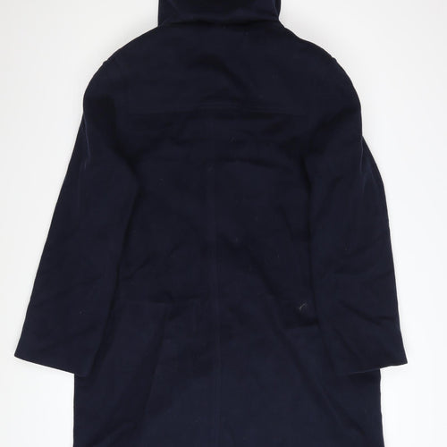 Talbots Women's Navy Blue Wool Duffle Coat Size 12 Hooded Toggle Mid-Length