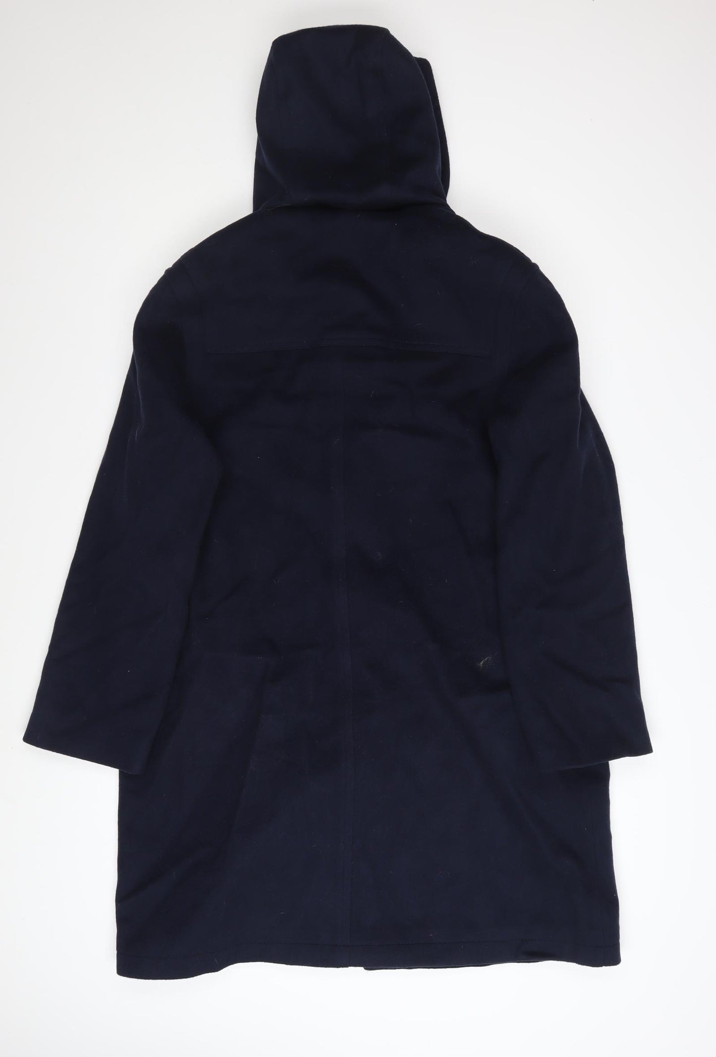 Talbots Women's Navy Blue Wool Duffle Coat Size 12 Hooded Toggle Mid-Length