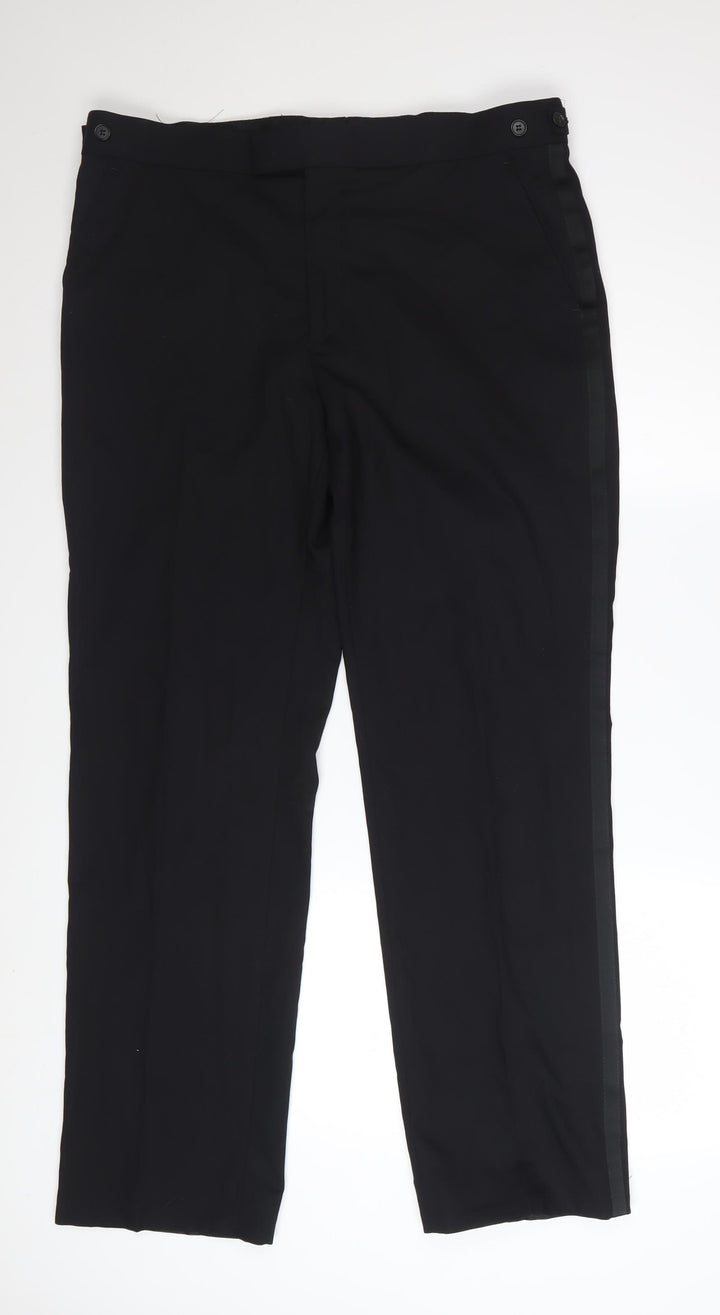 Jeff Banks Men's Black Regular Fit Wool Blend Dress Trousers 36in
