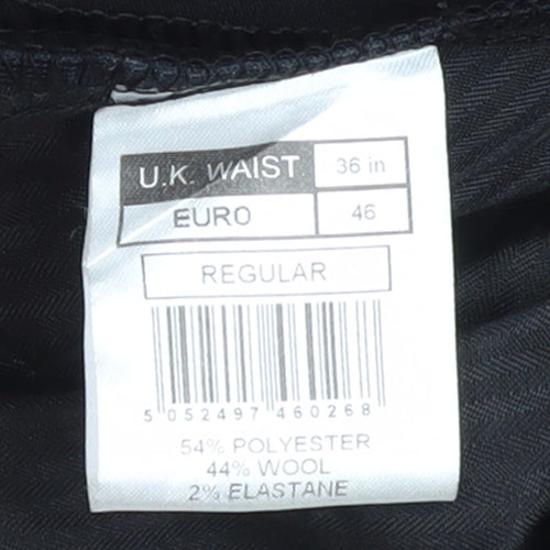 Jeff Banks Men's Black Regular Fit Wool Blend Dress Trousers 36in