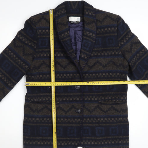 Cleo Petites Women's Navy Brown Wool Blend Aztec Blazer Size 10