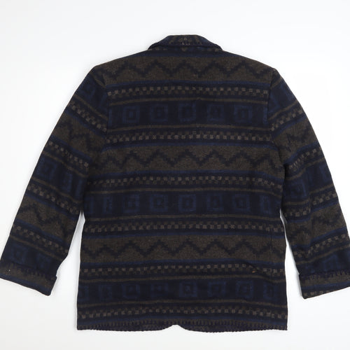 Cleo Petites Women's Navy Brown Wool Blend Aztec Blazer Size 10