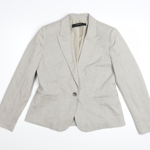 Zara Women Beige Tailored Blazer UK 14 Classic Single-Breasted Jacket