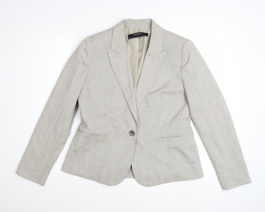 Zara Women Beige Tailored Blazer UK 14 Classic Single-Breasted Jacket