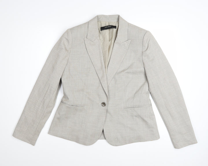 Zara Women Beige Tailored Blazer UK 14 Classic Single-Breasted Jacket