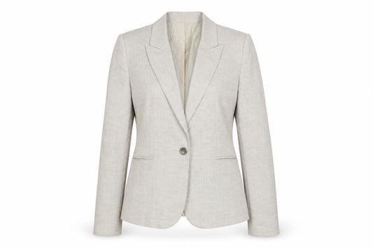 Zara Women Beige Tailored Blazer UK 14 Classic Single-Breasted Jacket