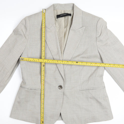 Zara Women Beige Tailored Blazer UK 14 Classic Single-Breasted Jacket