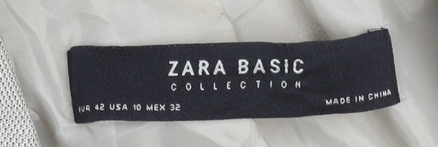 Zara Women Beige Tailored Blazer UK 14 Classic Single-Breasted Jacket