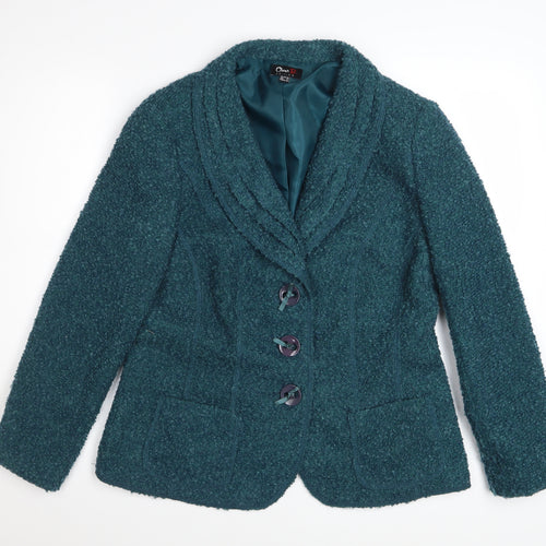 Oscar B Women Green Wool Blend Blazer Size 14 Classic Lined Jacket