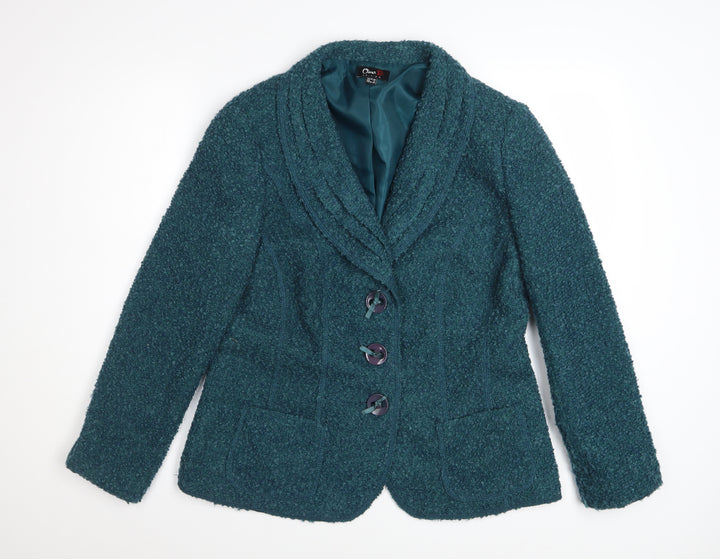 Oscar B Women Green Wool Blend Blazer Size 14 Classic Lined Jacket