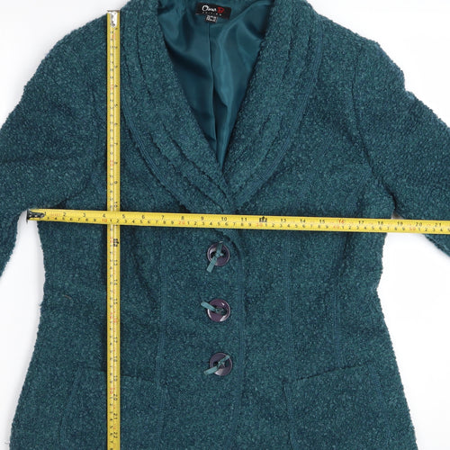 Oscar B Women Green Wool Blend Blazer Size 14 Classic Lined Jacket