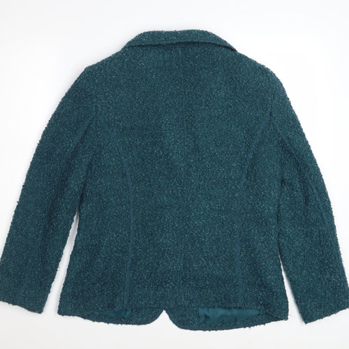 Oscar B Women Green Wool Blend Blazer Size 14 Classic Lined Jacket