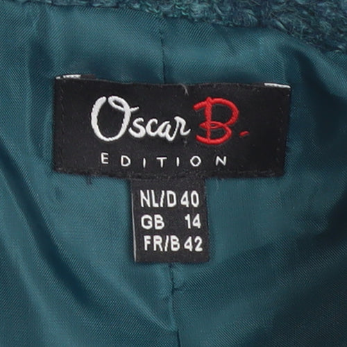Oscar B Women Green Wool Blend Blazer Size 14 Classic Lined Jacket