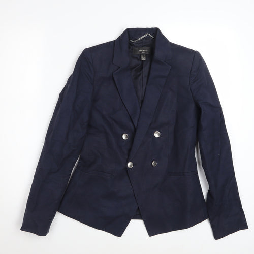 Mango Women Blue Double Breasted Cotton Linen Blazer XS