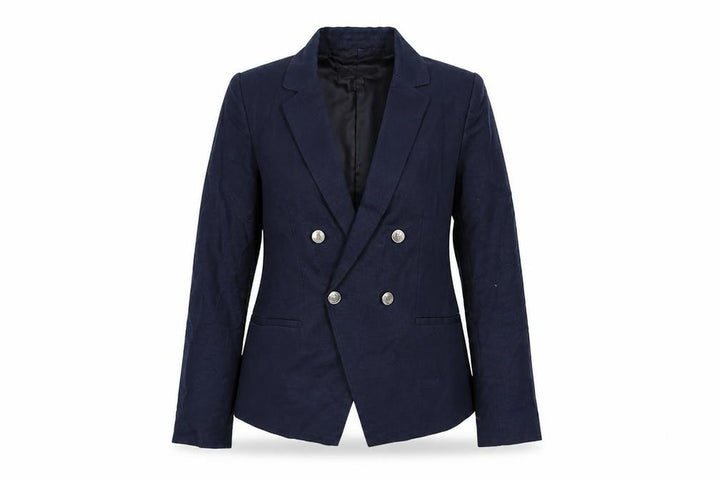 Mango Women Blue Double Breasted Cotton Linen Blazer XS