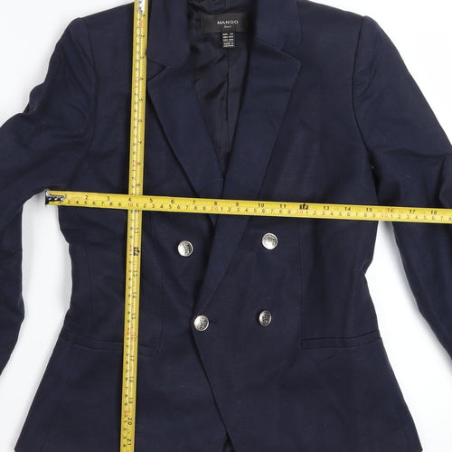 Mango Women Blue Double Breasted Cotton Linen Blazer XS