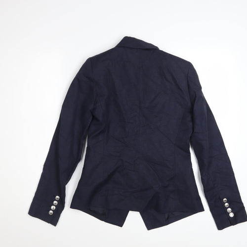 Mango Women Blue Double Breasted Cotton Linen Blazer XS