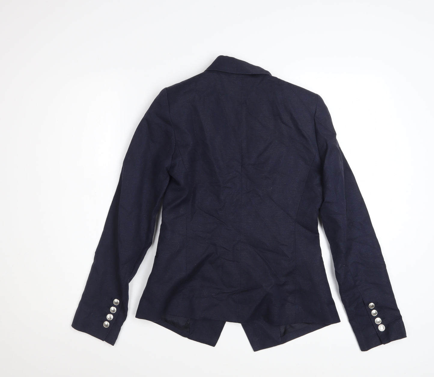 Mango Women Blue Double Breasted Cotton Linen Blazer XS