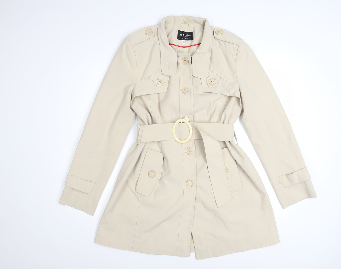 De la Crème Women’s Beige Trench Coat Size 14 Belted Mid-Length