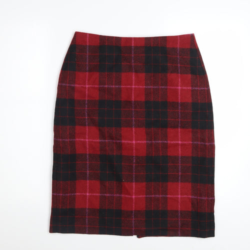 Hobbs Women Red Wool Plaid Pencil Skirt Size 10 Knee Length