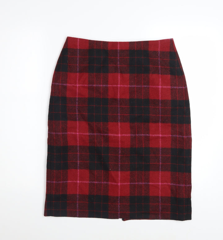 Hobbs Women Red Wool Plaid Pencil Skirt Size 10 Knee Length