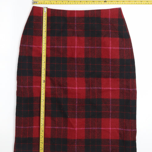 Hobbs Women Red Wool Plaid Pencil Skirt Size 10 Knee Length