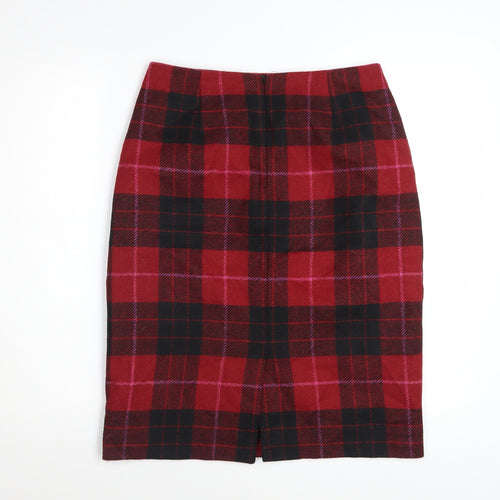 Hobbs Women Red Wool Plaid Pencil Skirt Size 10 Knee Length