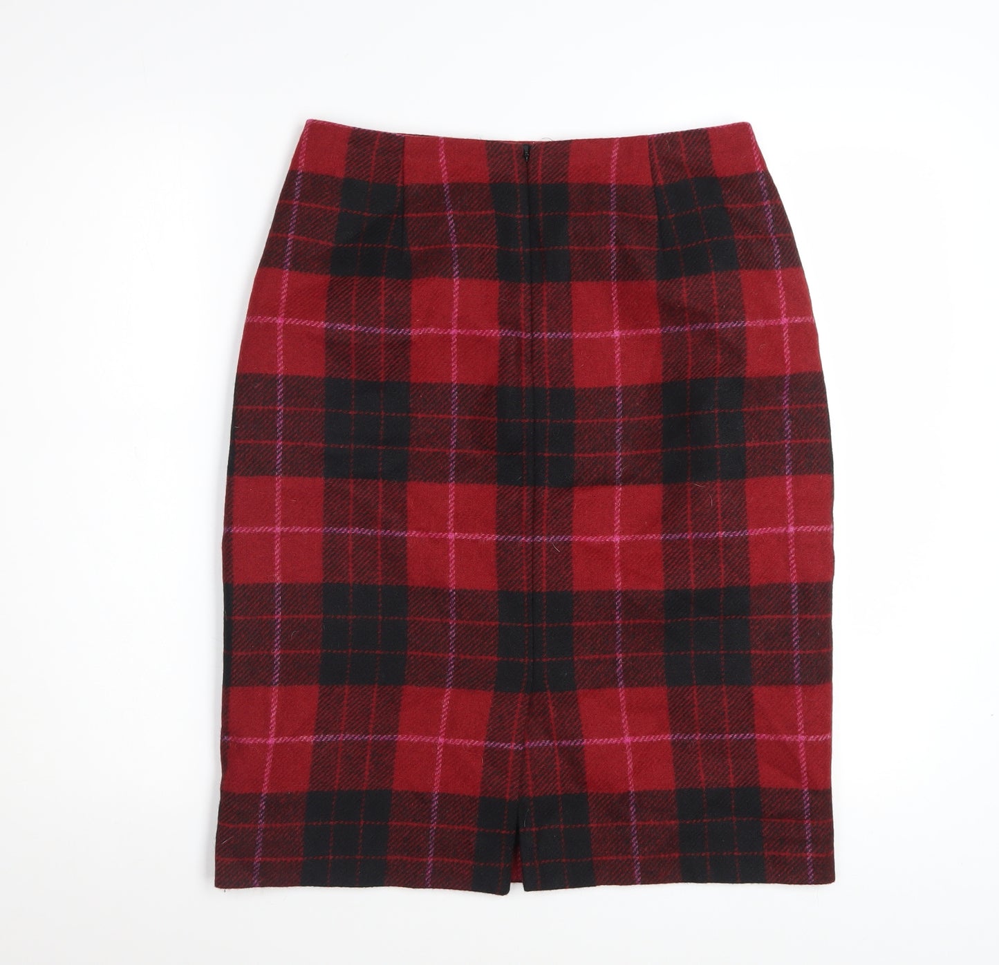Hobbs Women Red Wool Plaid Pencil Skirt Size 10 Knee Length