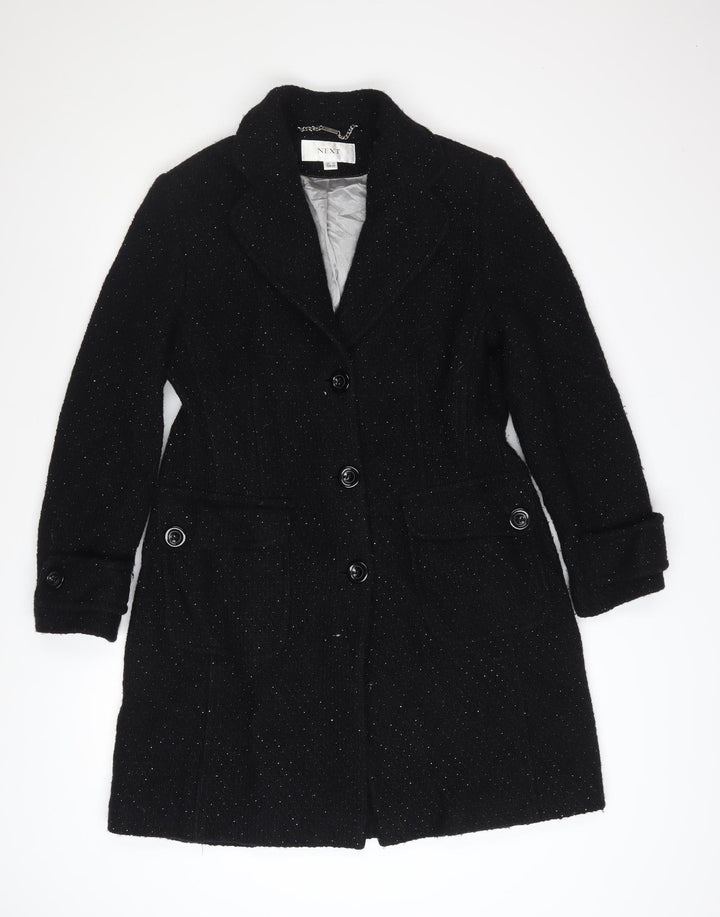 Next Women's Black Wool Blend Mid-Length Overcoat Size 14