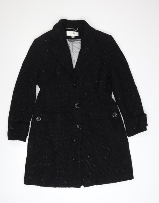 Next Women's Black Wool Blend Mid-Length Overcoat Size 14