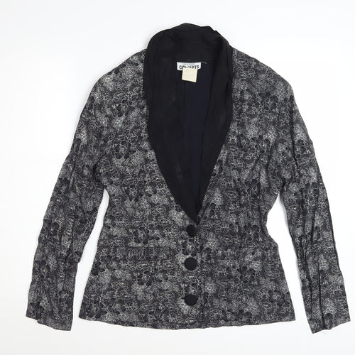 California Concepts Women's Grey Floral Jacquard Shawl Lapel Blazer Size L