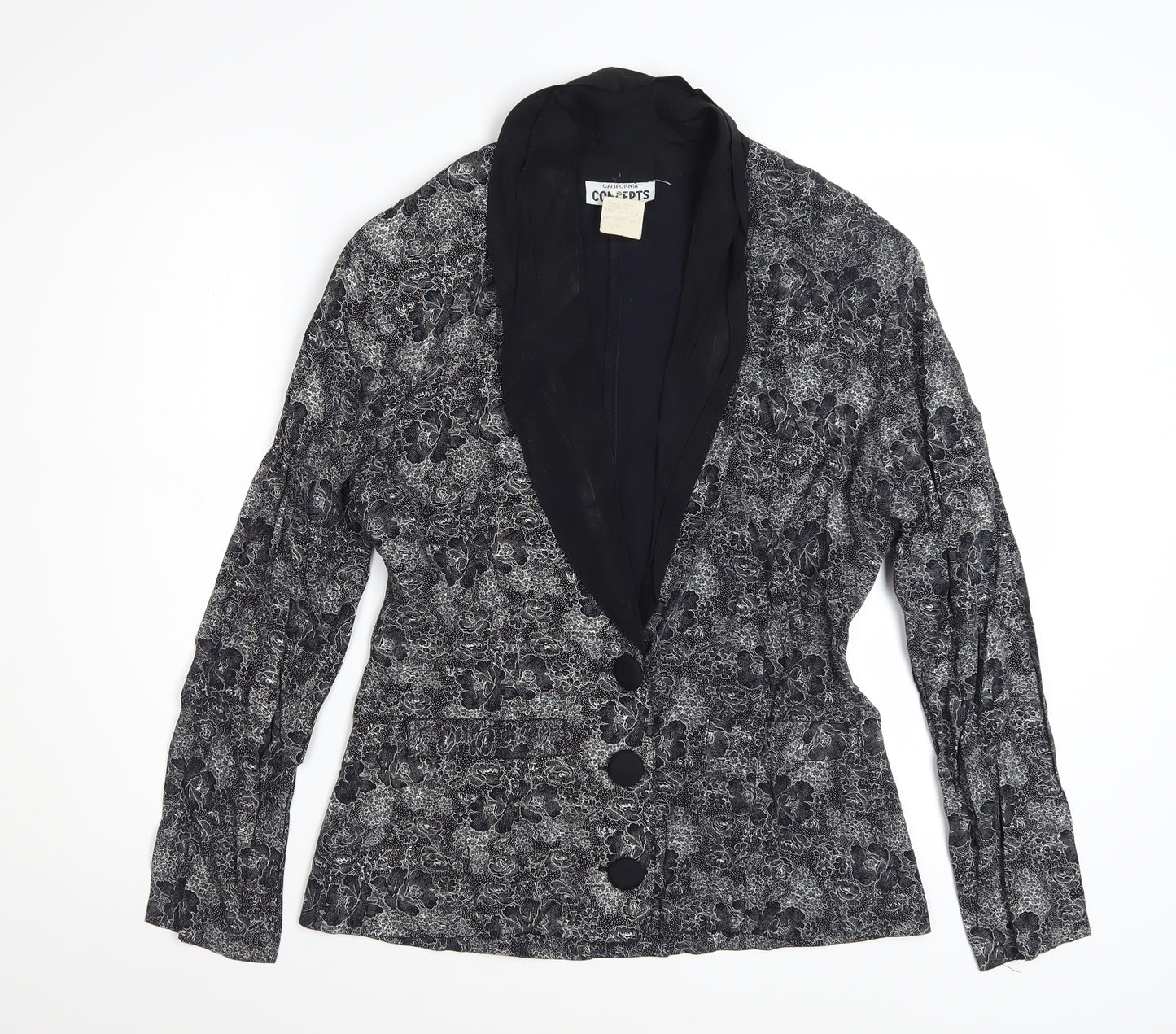 California Concepts Women's Grey Floral Jacquard Shawl Lapel Blazer Size L