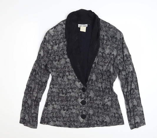 California Concepts Women's Grey Floral Jacquard Shawl Lapel Blazer Size L