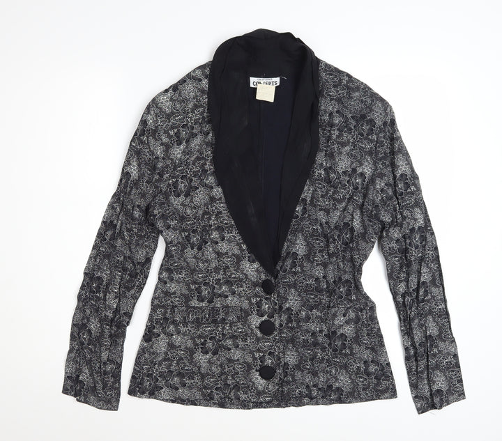 California Concepts Women's Grey Floral Jacquard Shawl Lapel Blazer Size L