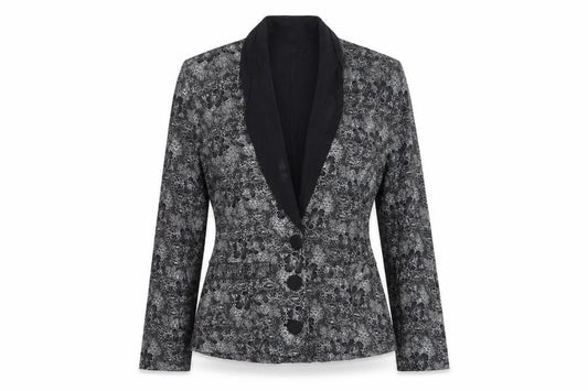 California Concepts Women's Grey Floral Jacquard Shawl Lapel Blazer Size L