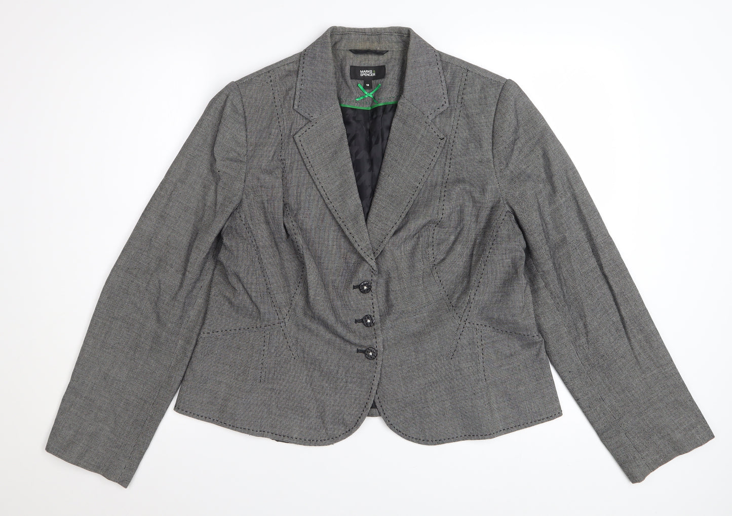 Marks and Spencer Women's Grey Check Blazer UK 18 Classic Fit
