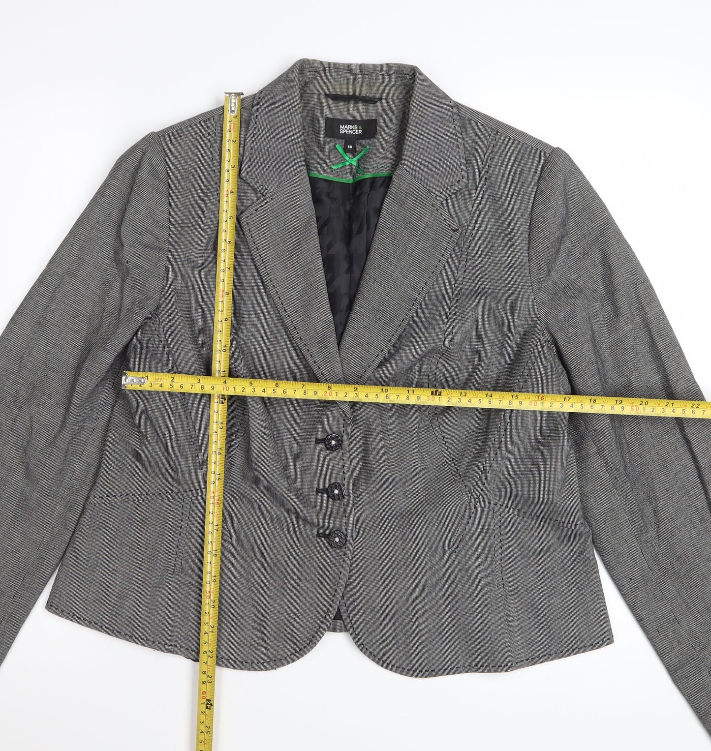 Marks and Spencer Women's Grey Check Blazer UK 18 Classic Fit