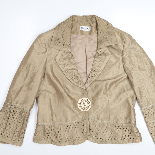 Sonia K. Women Beige Blazer Jacket Size 12 Lace Detail Silk Blend