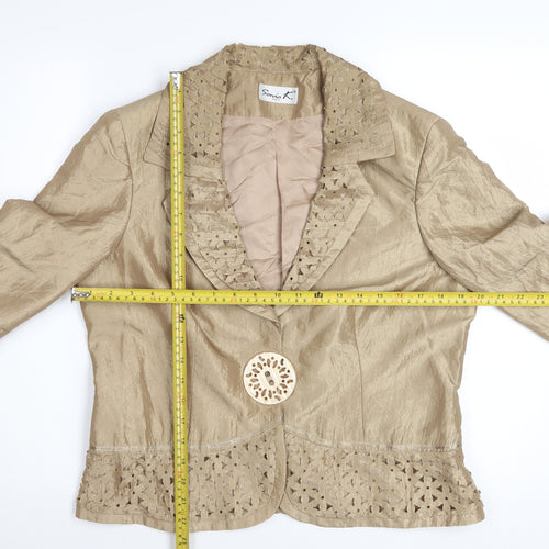 Sonia K. Women Beige Blazer Jacket Size 12 Lace Detail Silk Blend