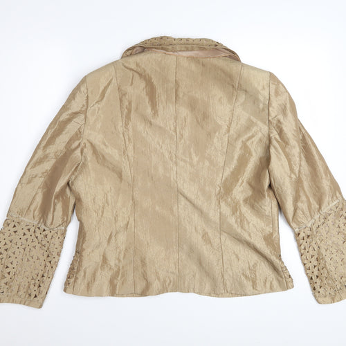 Sonia K. Women Beige Blazer Jacket Size 12 Lace Detail Silk Blend