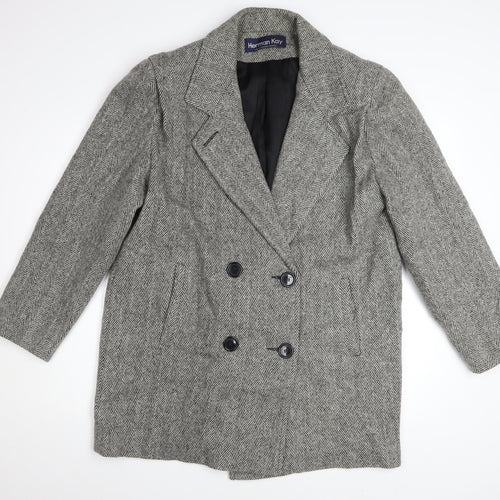 Herman Kay Women's Grey Wool Blend Herringbone Pea Coat Size 10