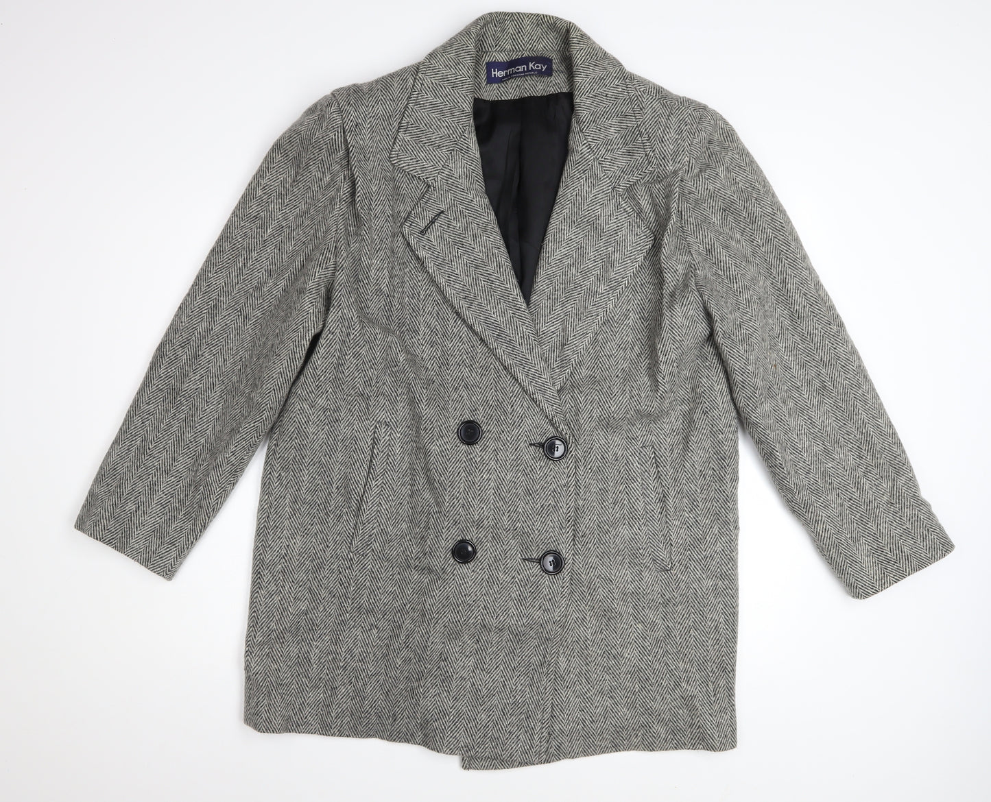 Herman Kay Women's Grey Wool Blend Herringbone Pea Coat Size 10