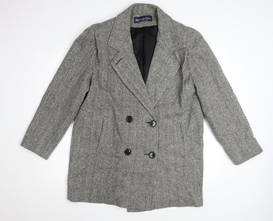 Herman Kay Women's Grey Wool Blend Herringbone Pea Coat Size 10