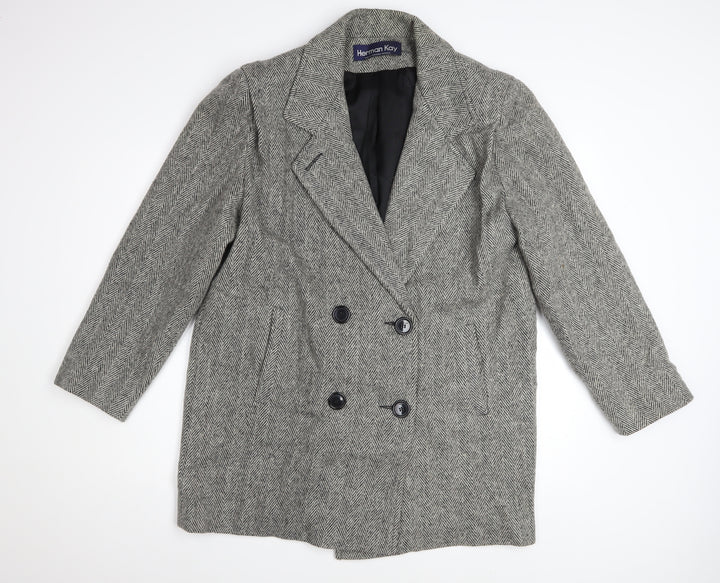 Herman Kay Women's Grey Wool Blend Herringbone Pea Coat Size 10
