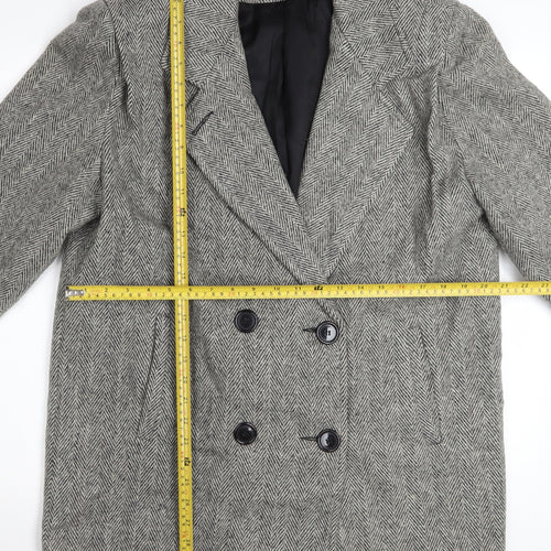 Herman Kay Women's Grey Wool Blend Herringbone Pea Coat Size 10