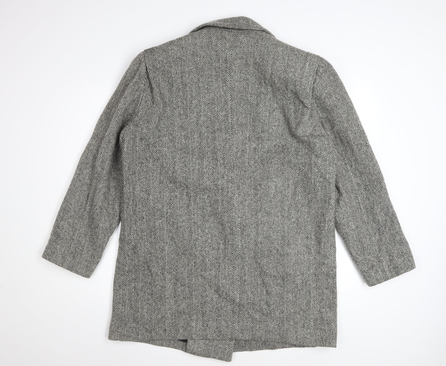 Herman Kay Women's Grey Wool Blend Herringbone Pea Coat Size 10