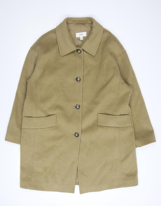Marks and Spencer Women Beige Overcoat Size 18 Regular Polyester Blend