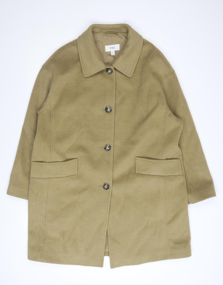 Marks and Spencer Women Beige Overcoat Size 18 Regular Polyester Blend