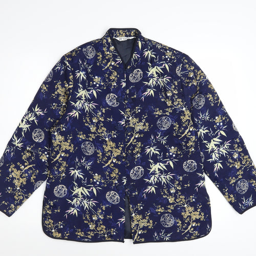Tung Tai Women's Blue Floral Silk Kimono Jacket Size L